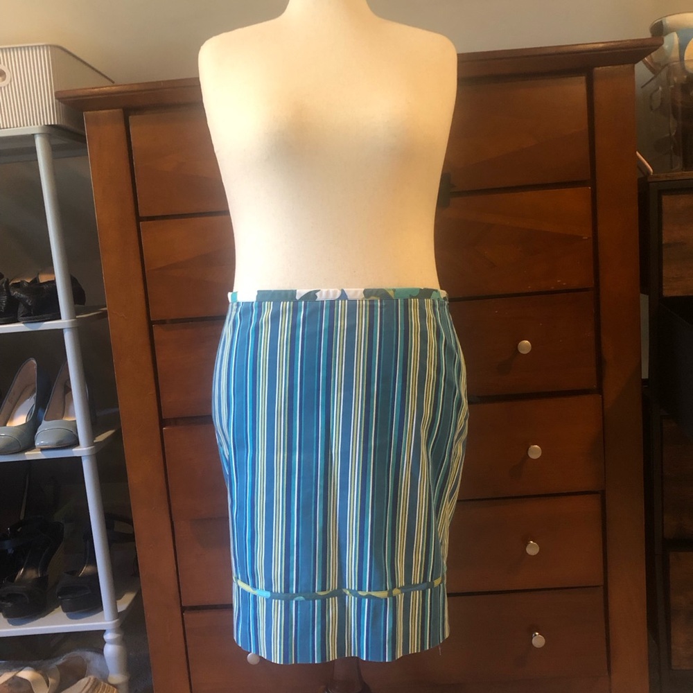 Caslon Blue Multi-Striped Pencil Skirt